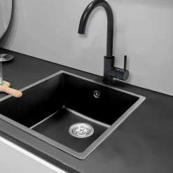 Evier 1 cuve seule 54x44 en résine noir Essebagno Sierra