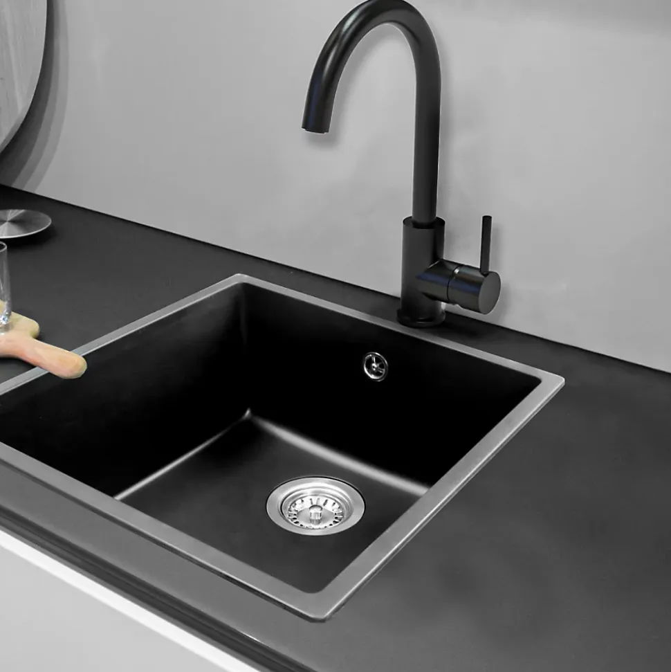 Evier 1 cuve seule 54x44 en résine noir Essebagno Sierra