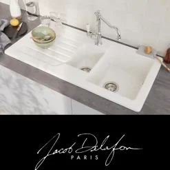 Evier à encastrer 1 bac et demi JACOB DELAFON Gaspard avec système de vidage