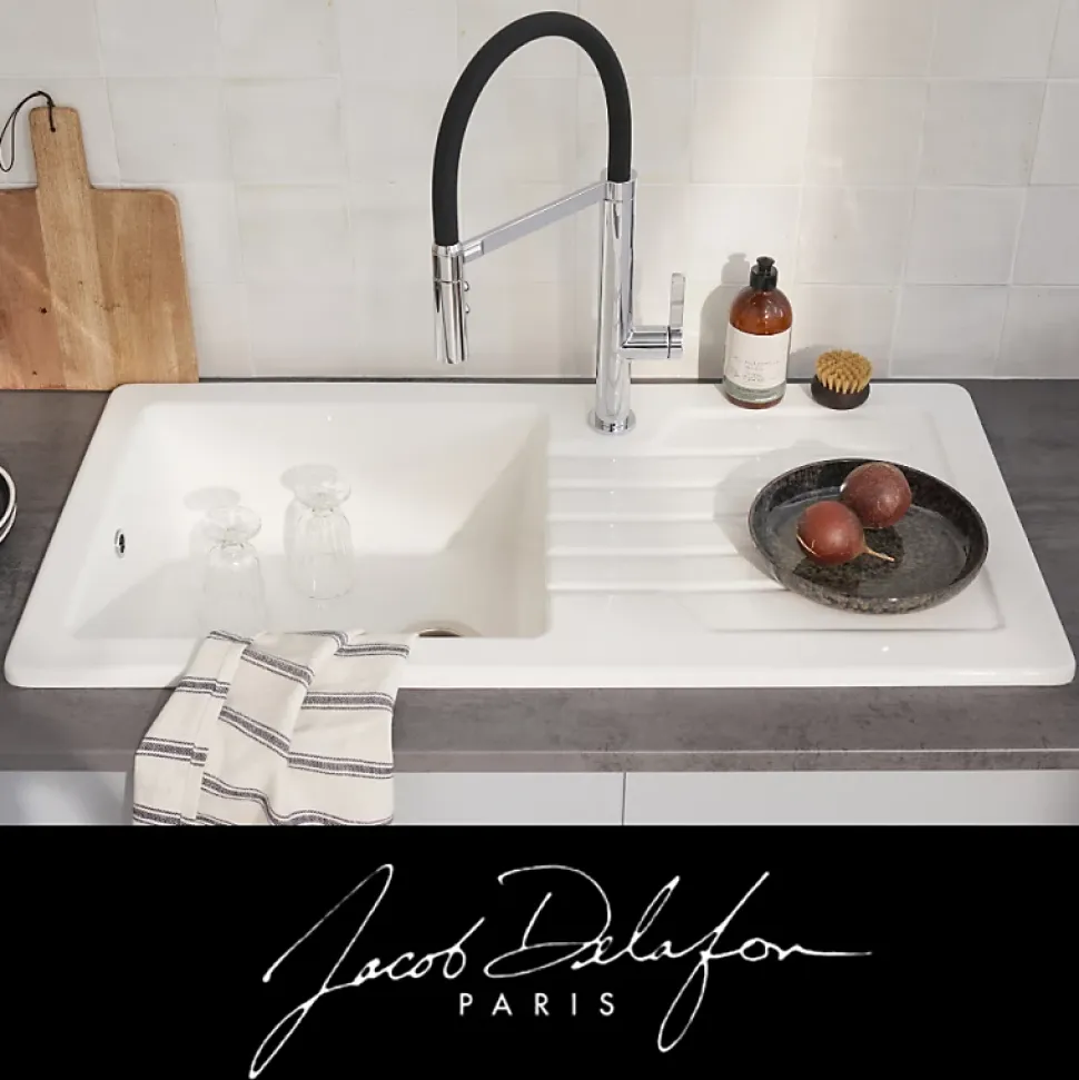 Evier à encastrer 1 bac JACOB DELAFON Gaspard + robinet cuisine Raphaël