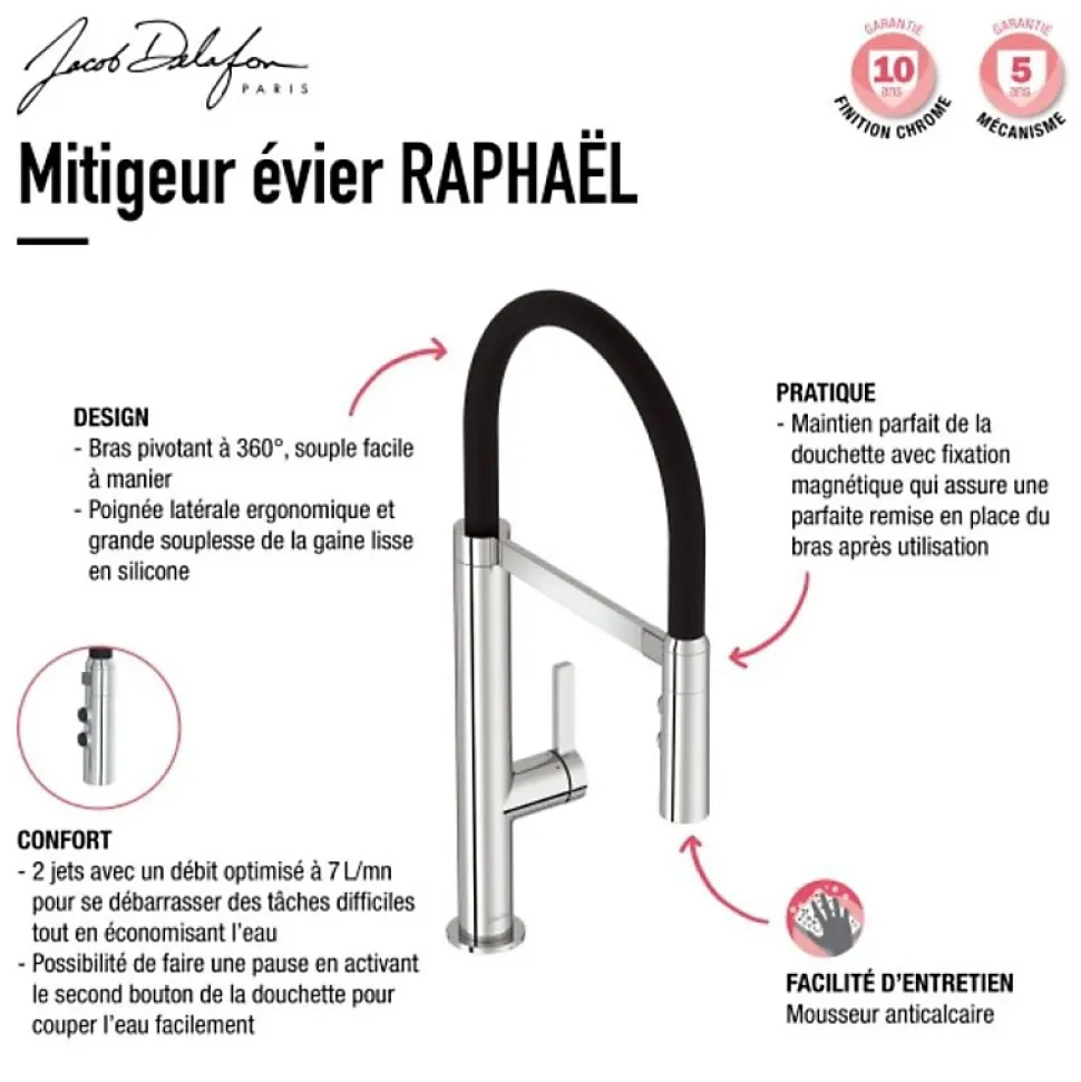 Evier à encastrer 1 bac JACOB DELAFON Gaspard + robinet cuisine Raphaël