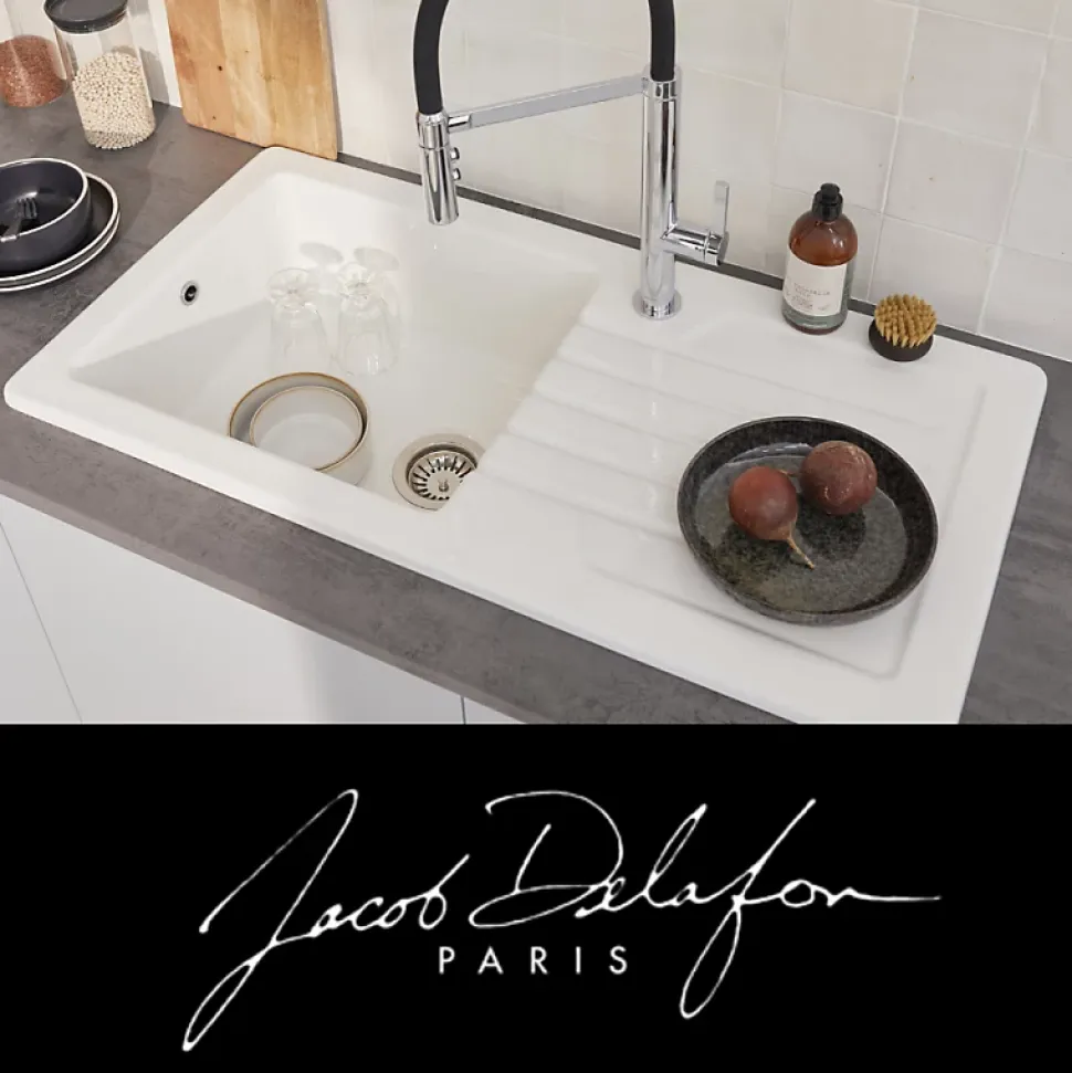 Evier à encastrer 1 bac JACOB DELAFON Gaspard + robinet cuisine Raphaël