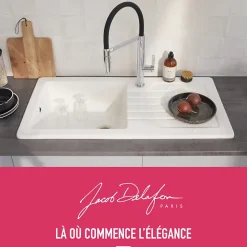 Evier à encastrer 1 bac JACOB DELAFON Gaspard avec système de vidage