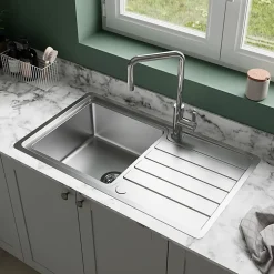 Evier à encastrer en acier inoxydable 1 bac et égouttoir l. 50,5 x L.86,5 x P. 21,5 cm GoodHome Quassia