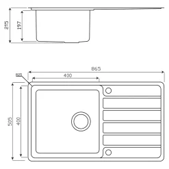 Evier à encastrer en acier inoxydable 1 bac et égouttoir l. 50,5 x L.86,5 x P. 21,5 cm GoodHome Quassia