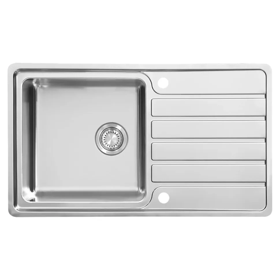 Evier à encastrer en acier inoxydable 1 bac et égouttoir l. 50,5 x L.86,5 x P. 21,5 cm GoodHome Quassia