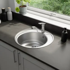 Evier à encastrer en acier 1 bac et égouttoir l. 49 x H. 19 x P. 18,5 cm Quimby