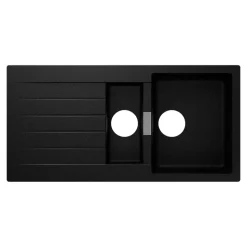 Evier à encastrer en composite quartz noir 1,5 bacs et égouttoir l. 50 x H. 30,4 x P. 19,7 cm GoodHome Torla