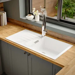 Evier à encastrer en composite quartz blanc 1 bac et égouttoir l. 50 x H. 30,4 x P. 19,7 cm GoodHome Torla