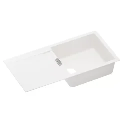 Evier à encastrer en composite quartz blanc 1 bac et égouttoir l. 50 x H. 30,4 x P. 19,7 cm GoodHome Torla