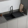 Evier à encastrer en composite quartz noir 1 bac et égouttoir L. 86 x l. 50 x H. 28,2 cm GoodHome Alland