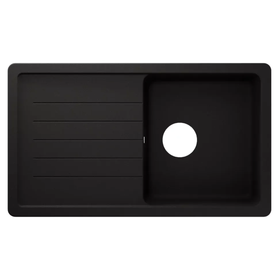 Evier à encastrer en composite quartz noir 1 bac et égouttoir L. 86 x l. 50 x H. 28,2 cm GoodHome Alland