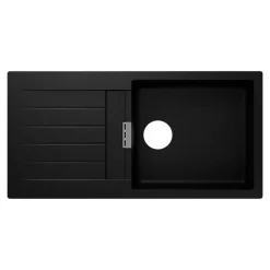 Evier à encastrer en composite quartz noir 1 bac et égouttoir l. 50 x H. 30,4 x P. 19,7 cm GoodHome Torla