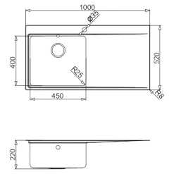 Evier à encastrer en inox 1 bac et égouttoir l. 52 x L.100 x P. 21 cm GoodHome Varenna