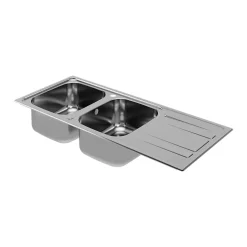 Evier à encastrer en inox microstructuré 2 bacs et égouttoir l. 50 x H. 19 x P. 19 cm GoodHome Lucerne