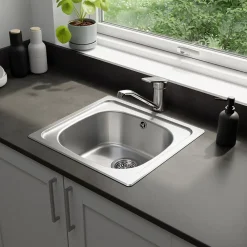 Evier à encastrer en inox 1 bac l. 43,5 x H. 15 x P. 15 cm GoodHome Bundt