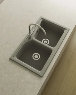 Evier à encastrer POALGI - City 332 - Granit - Gris Ash - 86 cm - 2 bacs