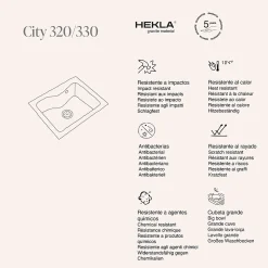 Evier à encastrer POALGI - City 330 - Granit - Blanc Snow - 62 cm - 1 bac