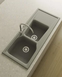 Evier à encastrer POALGI - City 333 - Granit - Gris Ash - 118 cm - 2 bacs et 1 égouttoir