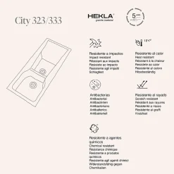 Evier à encastrer POALGI - City 333 - Granit - Noir Basalt - 118 cm - 2 bacs et 1 égouttoir