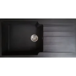 Evier 1 grande cuve 1 égouttoir en résine noir Essebagno Sierra