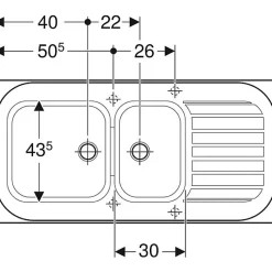 Evier à poser 2 bacs - ROMANS - TABLE EVIER ROMANS 120x60