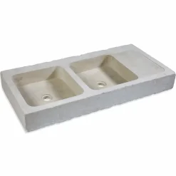 Evier à poser 2 bacs égouttoir droite pierre naturelle Atlas Beige 120x60x15 Classic - RO'MA Nature