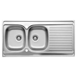 Evier à poser en acier 2 bacs et égouttoir l. 60 x L.120 x P. 16 cm Mayr