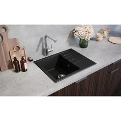 Evier - Résine SMC - Noir pailleté - A encastrer - STRADOUR - Cube 1C XS - 62 x 50 cm