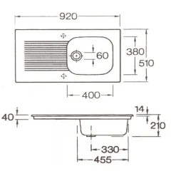 Evier avec 1 bac VILLEROY ET BOCH Tudor blanc 92 x 51 cm