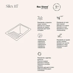 Evier Bac à laver pour buanderie à encastrer Poalgi Silex Gris Concret - 1 bac + égouttoir