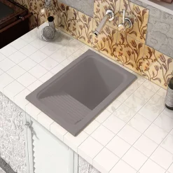 Evier Bac à laver pour buanderie à encastrer Poalgi Silex Gris Concret - 1 bac + égouttoir