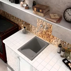 Evier Bac à laver pour buanderie à encastrer Poalgi Silex Gris Concret - 1 bac + égouttoir