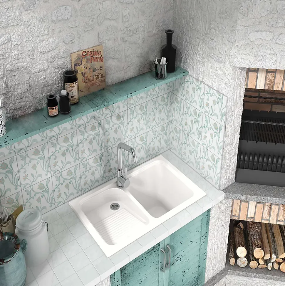 Evier Bac à laver pour buanderie à encastrer Poalgi Cuarzo Blanc - 2 bacs