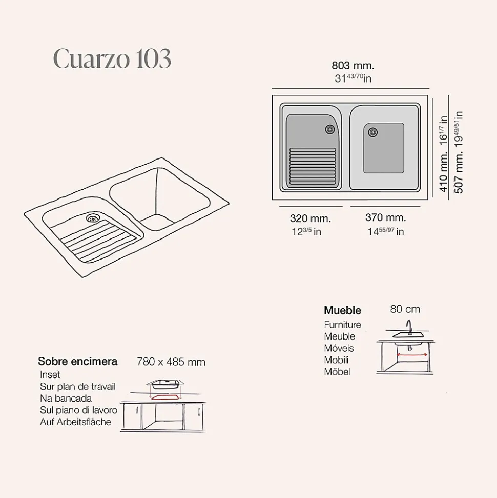 Evier Bac à laver pour buanderie à encastrer Poalgi Cuarzo Blanc - 2 bacs