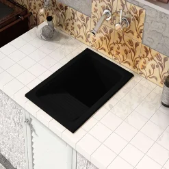 Evier Bac à laver pour buanderie à encastrer Poalgi Silex Noir - 1 bac + égouttoir