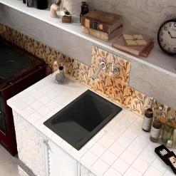 Evier Bac à laver pour buanderie à encastrer Poalgi Silex Noir - 1 bac + égouttoir