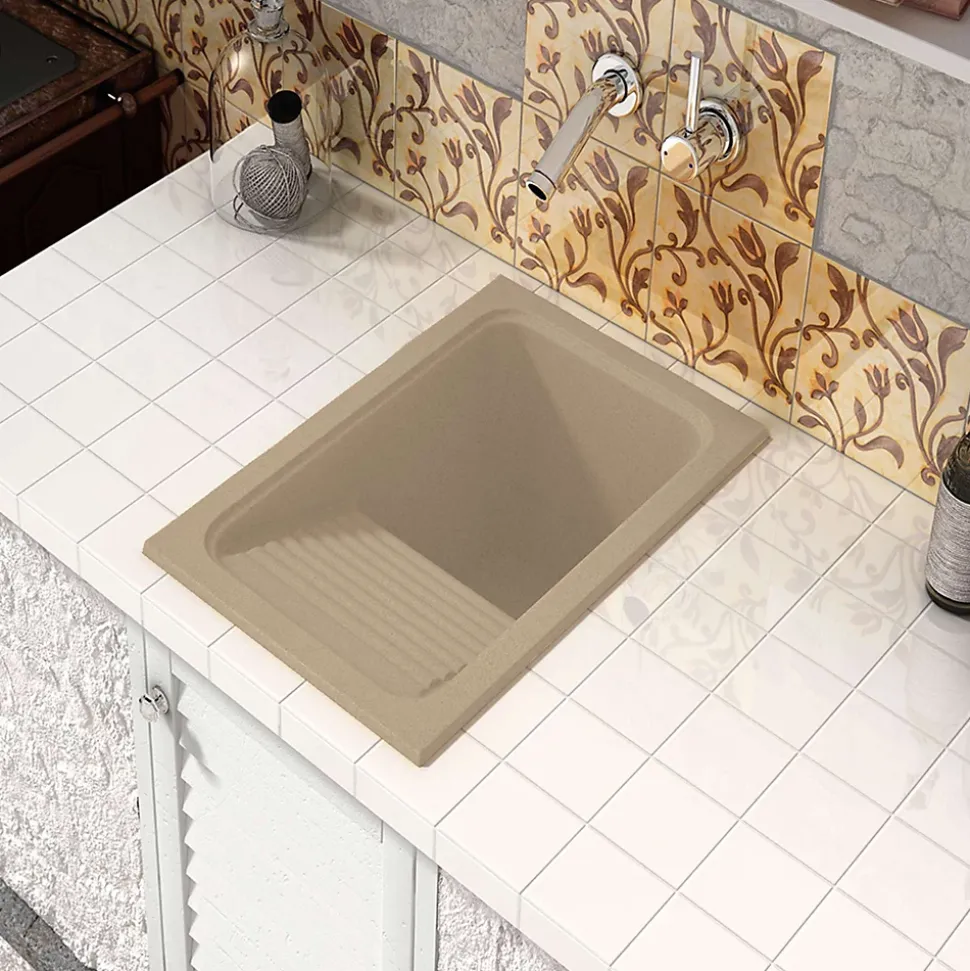 Evier Bac à laver pour buanderie à encastrer Poalgi Silex Albero - 1 bac + égouttoir