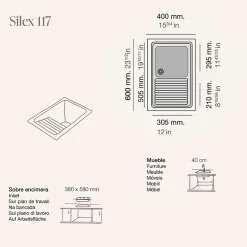 Evier Bac à laver pour buanderie à encastrer Poalgi Silex Tundra - 1 bac + égouttoir