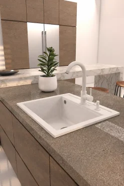 Evier cen granit - 1 bac sans égouttoir - granit BLANC - QUADRO