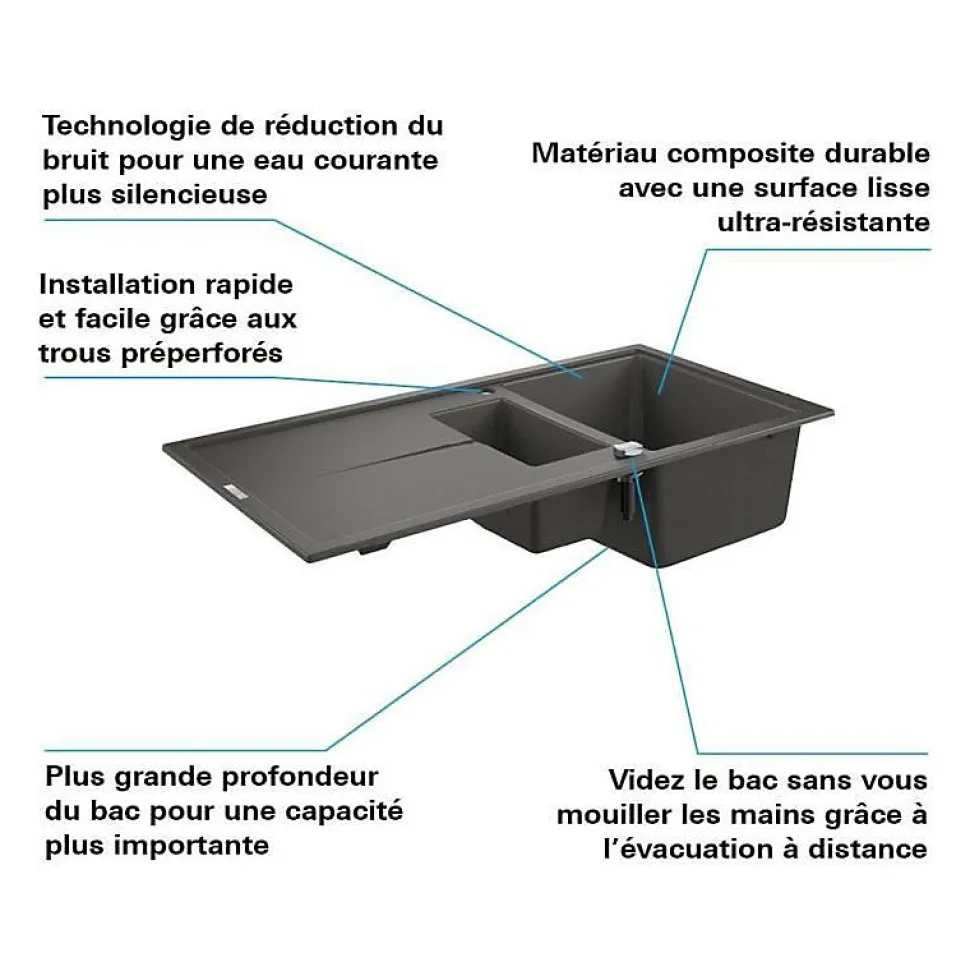 Evier composite - avec egouttoir - GROHE - K400