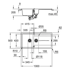 Evier composite - avec egouttoir - GROHE - K400