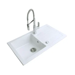 Evier céramique blanc CELESTIN 1 bac 1 égouttoir