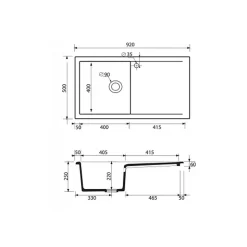 Evier céramique blanc Ewi VICTOIRE 1 bac 1 égouttoir
