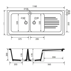 Evier céramique blanc Ewi IRÈNE à encastrer 2 bacs 1 égouttoir