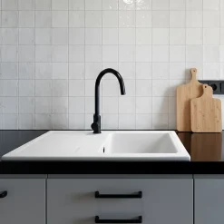 Evier céramique blanc Ewi AGLAE 1 bac 1 égouttoir