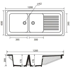 Evier céramique blanc Ewi IRÈNE à poser 2 bacs 1 égouttoir