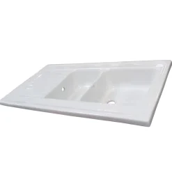 Evier céramique blanc Ewi IRÈNE à poser 2 bacs 1 égouttoir