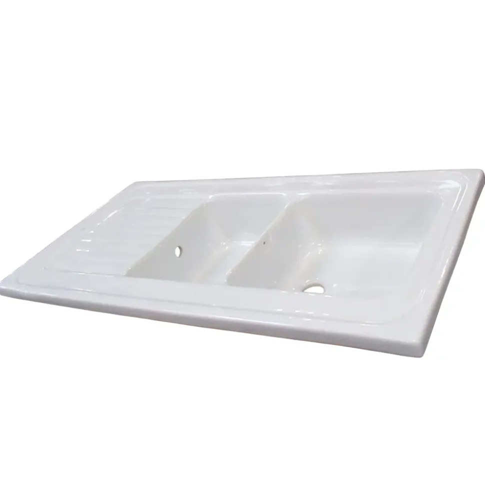 Evier céramique blanc Ewi IRÈNE à poser 2 bacs 1 égouttoir