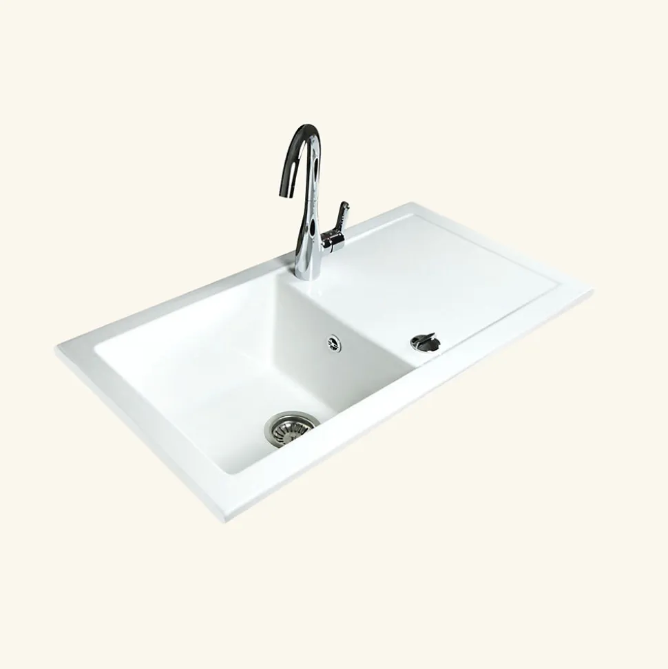 Evier céramique blanc GASPARD 1 bac 1 égouttoir